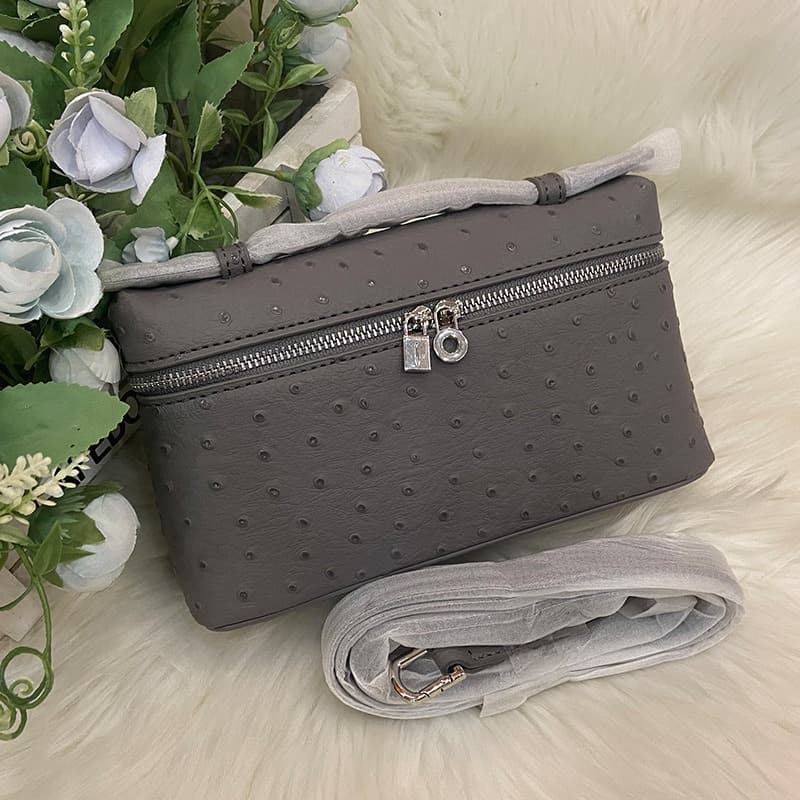 LP19 Lunch Box Bag Gigi Same Style Genuine Leather Women's Bag Autumn Ostrich Print Handheld Cosmetic Bag Shoulder Crossbody Phone Bag