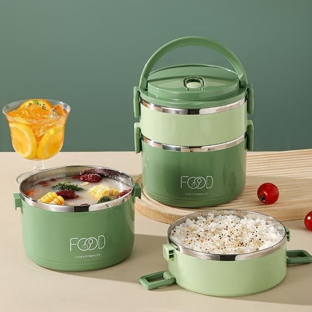 Multi-layer lunch box, large capacity, double-layer stainless steel with lid, portable lunch box for office workers and primary school students, food grade.