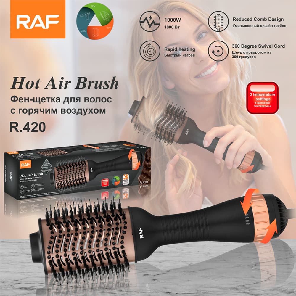 RAF European Standard Cross-Border Dual-Use Hair Styling 3-in-1 Hot Air Brush Automatic Curling Iron Electric Hair Dryer