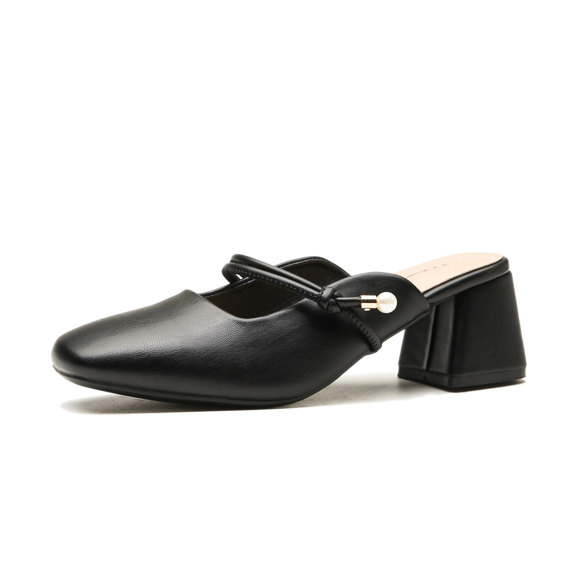 Women's summer slippers, French style, chunky heel, closed toe, genuine leather, half-length, fashionable, retro, matching skirt, apricot high-heeled sandals.
