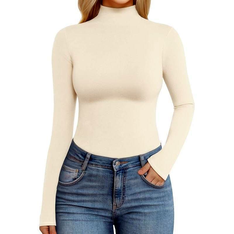 Cross-border Amazon Wish Independent Station 2025 European and American Women's Autumn New Long Sleeve High Neck Slim Fit Base Top