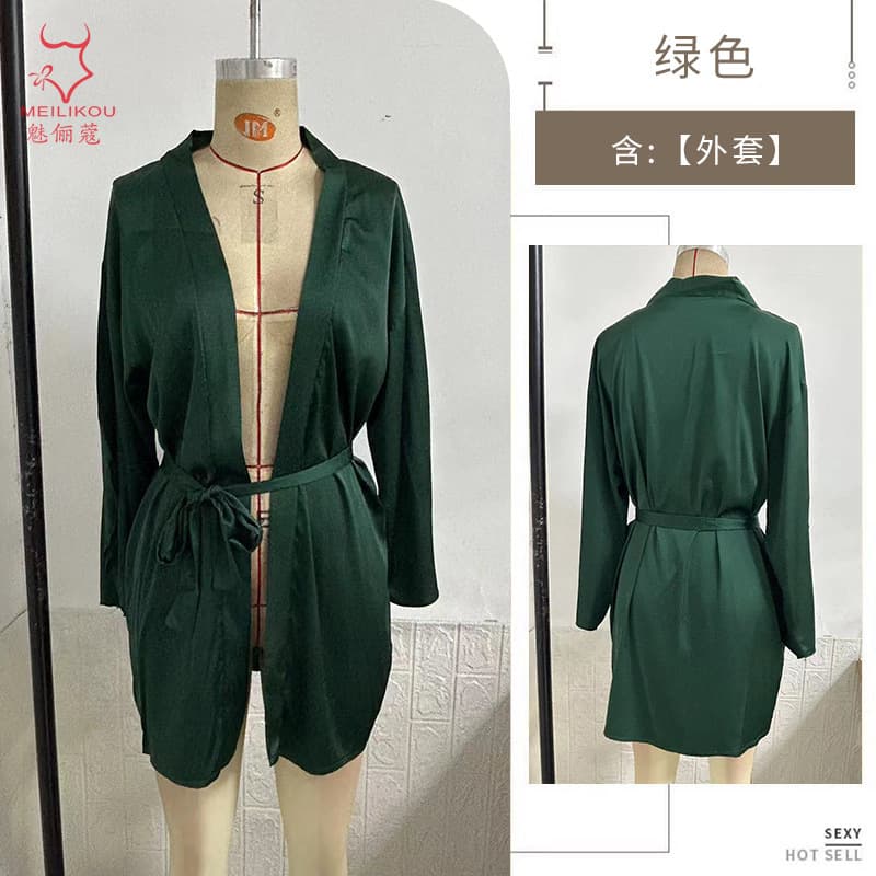 Meilikou New Satin Red Bridal Robe, Solid Color, High-End Home Bathrobe, Sexy Tie-Waist Jacket 1710