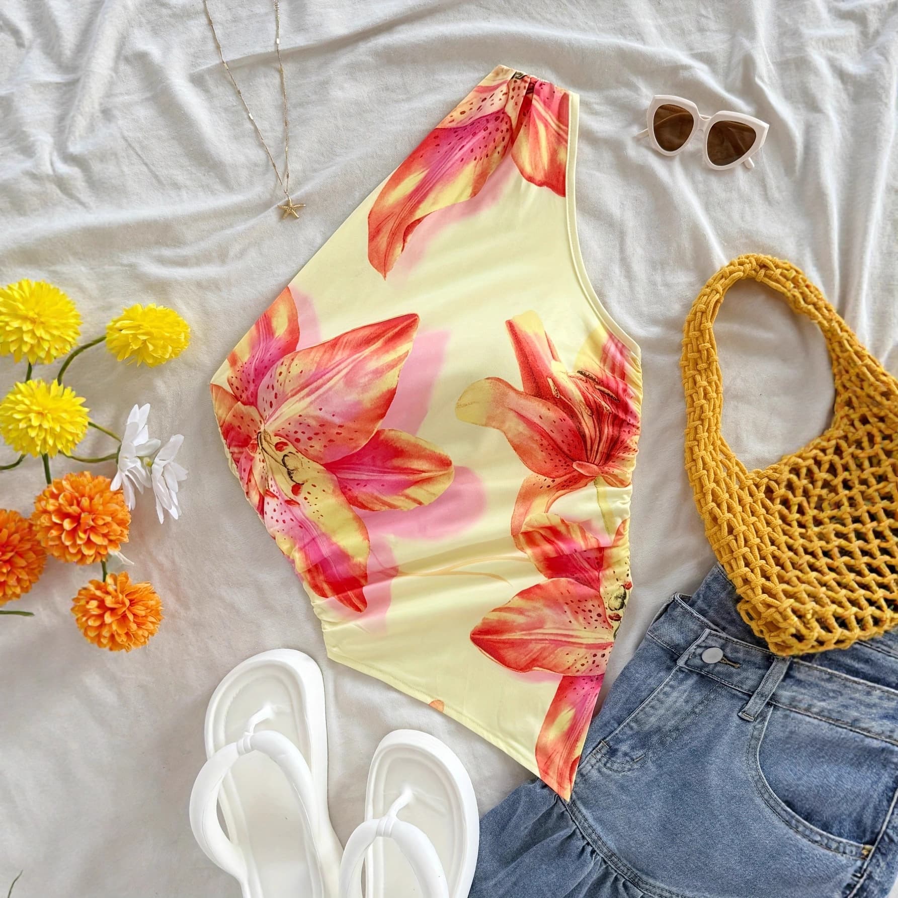 New Women Dresses Floral All-Over Print V-Neck Casual Dress for Cross-Border Trade