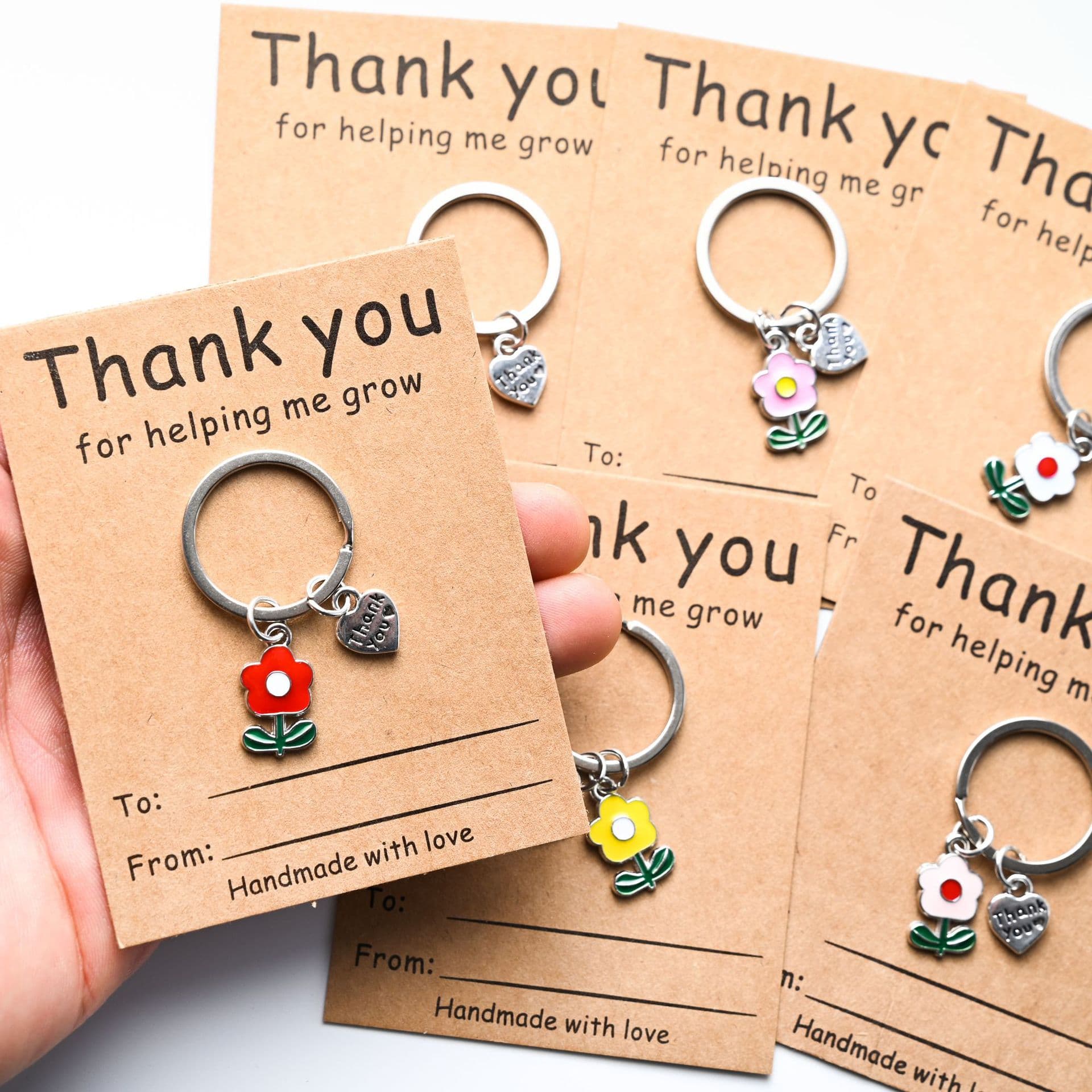Cross-Border Best-Selling English Thank You Greeting Card Creative Love Flower Keychain Teacher's Day Gift