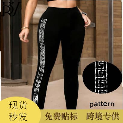 Cross-Border Side Rhinestone Large Size Seamless Fleece-Lined Leggings for Women, Warm and Fleece-Lined, Cropped Length