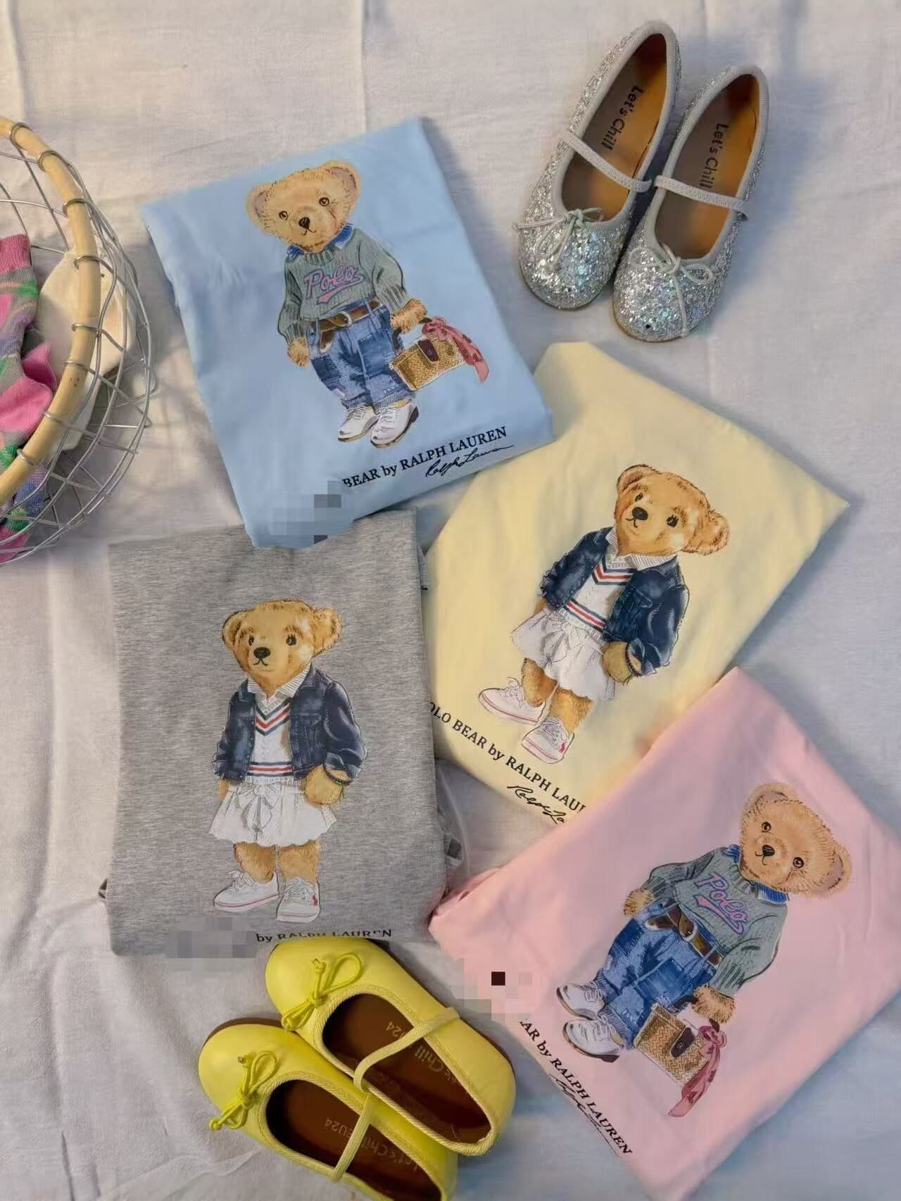 2026 New Style Ralph Bear Girls Short Sleeve Dress Cartoon Print Princess Dress College Style Fashionable Children Summer