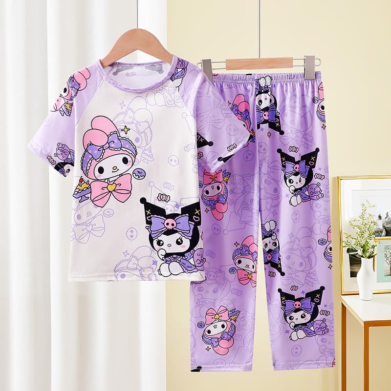 Boys Pajamas 2025 New Summer Set Girls Short Sleeve Long Pants Homewear Thin Summer Air Conditioning Wear Cross-Border