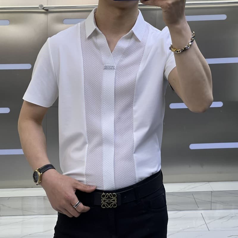 Summer new men's high-grade light luxury short-sleeved shirt fashion business casual all-match slim fit stitching half-sleeve T-shirt