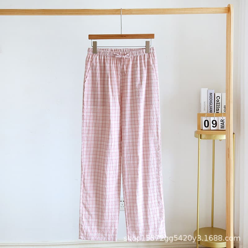 Spring and Summer New Couple Plaid Pajama Pants, Cotton Plain Weave Home Pants, Men's Thin Air Conditioning Long Pants, Women's Casual Pants