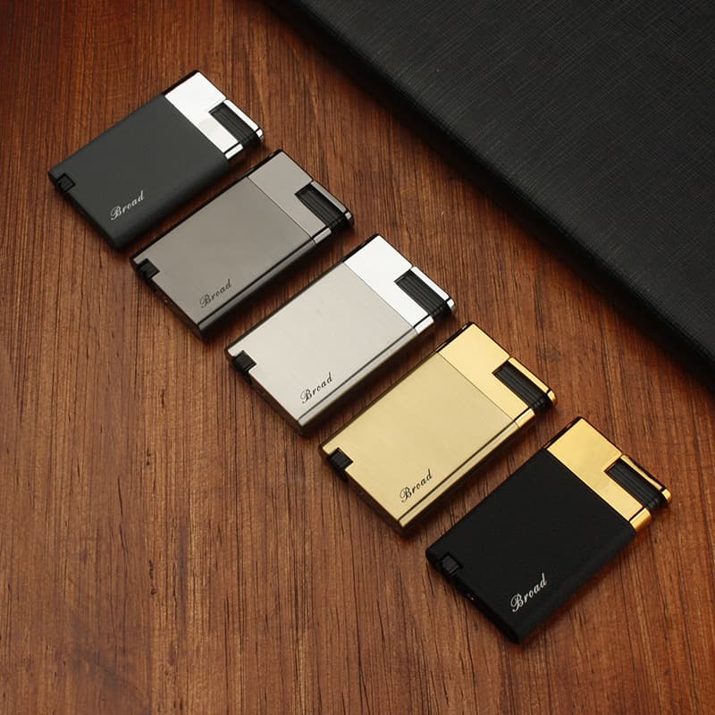 Metal Body Windproof Ultra-Thin Blue Flame Refillable Lighter Business Gift