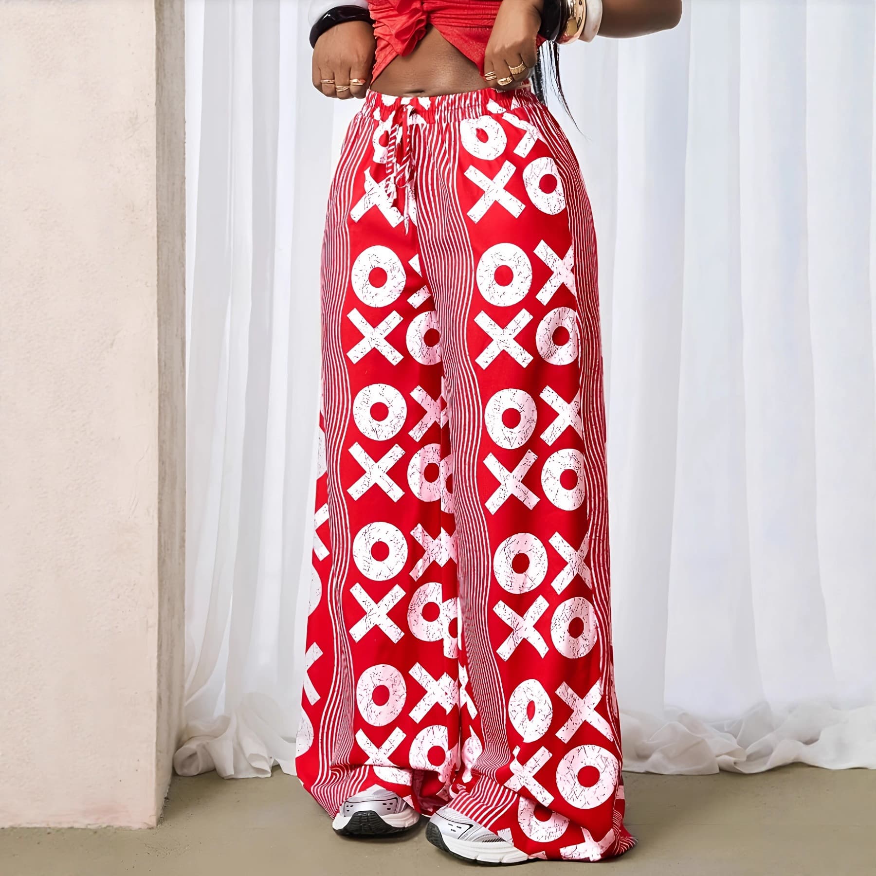 Specially Designed for the European and American Market, New Fashionable Letter-Striped Wide-Leg Pants for Women, with a Stylish Drape, Elastic High Waist, Casual, Slimming, and Sporty