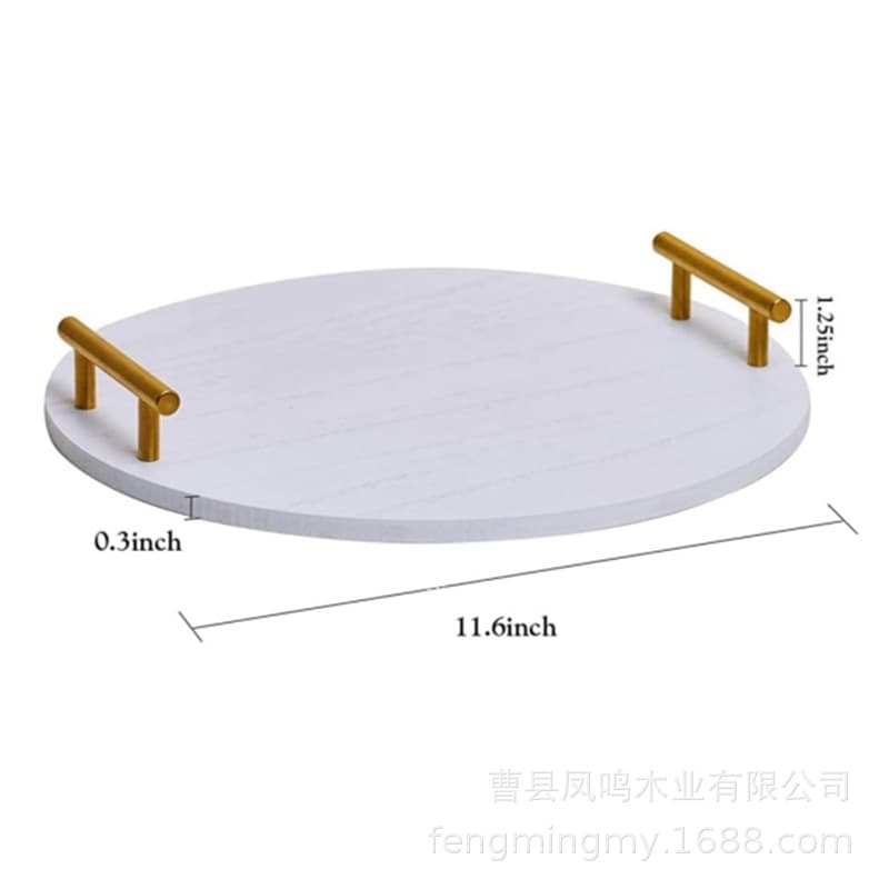 Wooden Round Tray with Handle, Storage Plate for Candle Soap, Solid Wood Display Tray