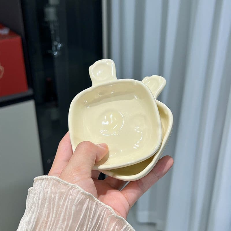 Cute Ceramic Hot Pot Dip Dish Cartoon Handle Dumpling Sauce Dish Vinegar Dish