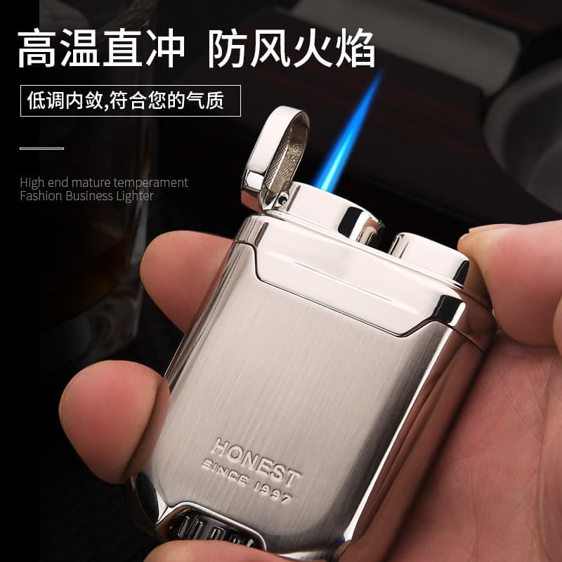 Baicheng windproof inflatable metal lighter, direct-fire blue flame cigarette lighter, high-end men's fashion gift, smoking accessory wholesale.
