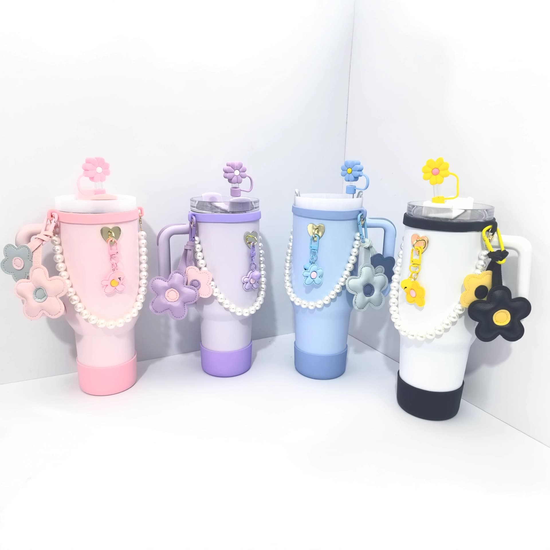 Stanley Water Cup Accessory Set Flower Pendant Straw Cap Pearl Chain Ice Cup Silicone Cup Sleeve Combination
