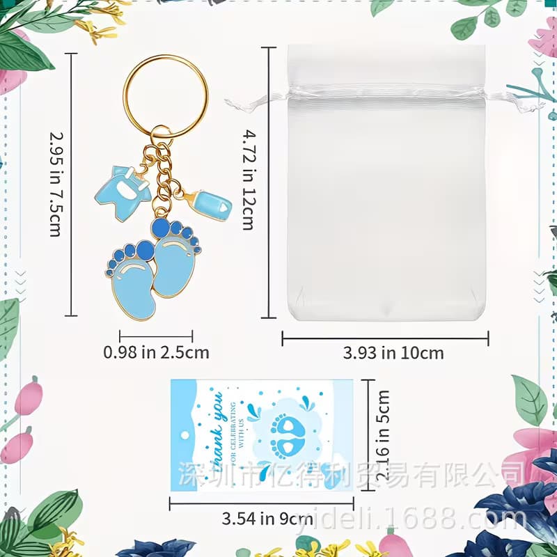 Cross-border Creative Bib Clothes Baby Bottle Pacifier Heart Footprint Alloy Keychain Pendant Baby Shower Gift