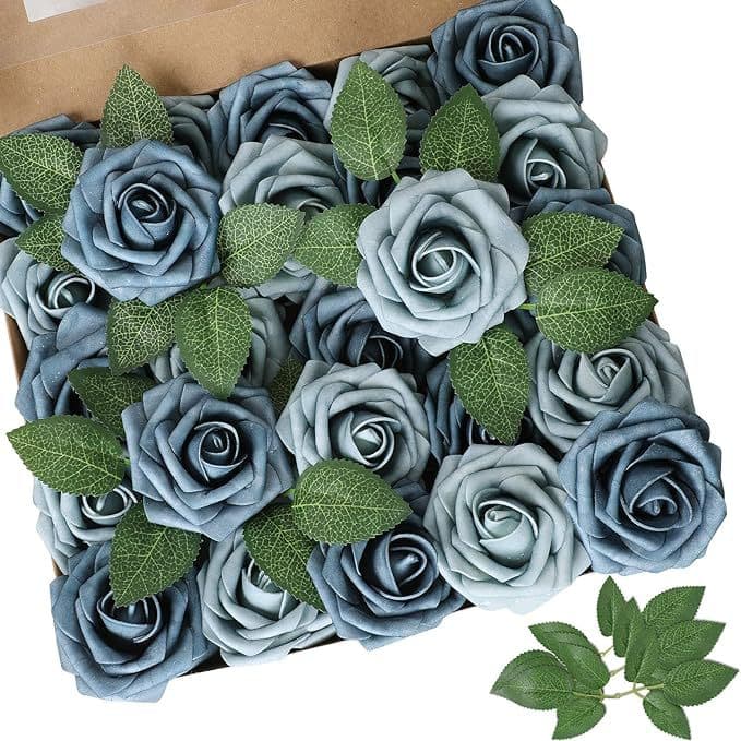 Cross-border gift box packaging of 25 artificial roses in foam PE with stems and leaves, a color-blocked decorative flower for Valentine's Day.