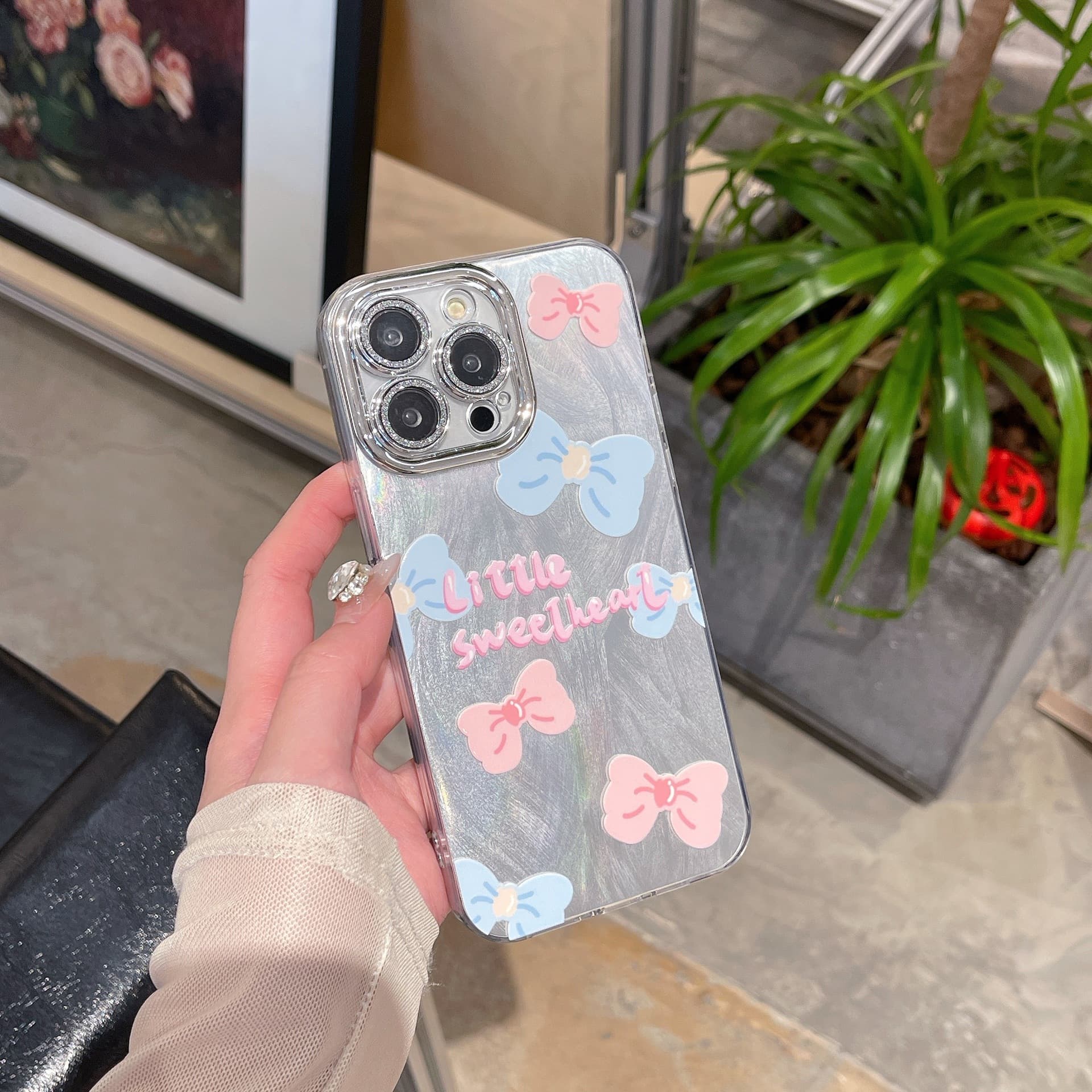 Korean cute sweet bow for iPhone16pro Max Apple 15 phone case 13/14 lens film