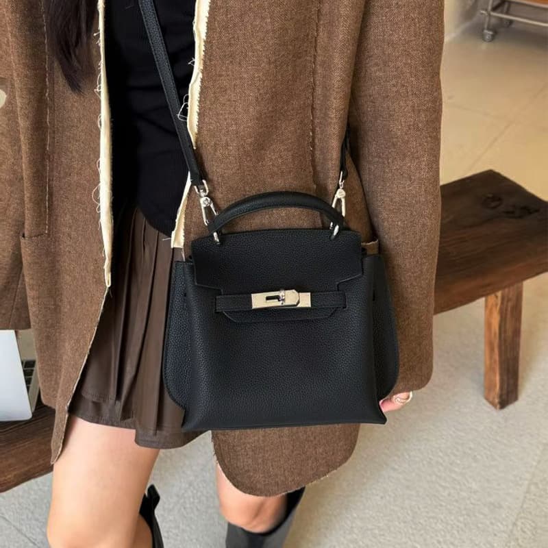Genuine Leather Small Kelly Bag Handbag Minimalist Design Shoulder Crossbody Bag