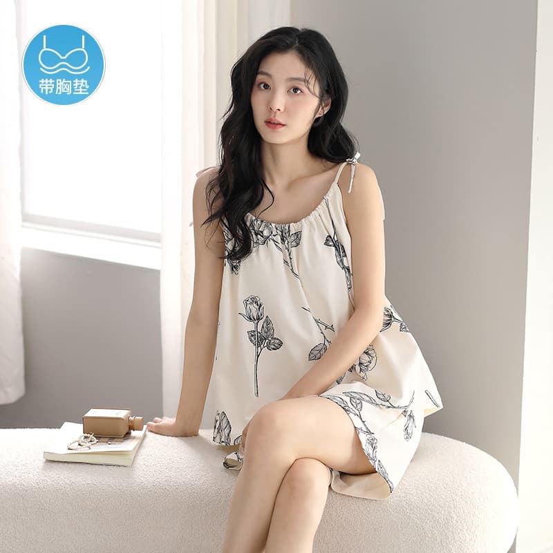 Women's Summer Cotton Camisole Sleepwear Set with Built-in Bra, Thin Vest Sleeveless Cool Lounge Wear