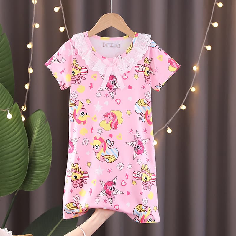 Girls' nightgown, Thai summer new style, short-sleeved air-conditioned clothing, Korean style thin home wear, children's pajamas, nightgown