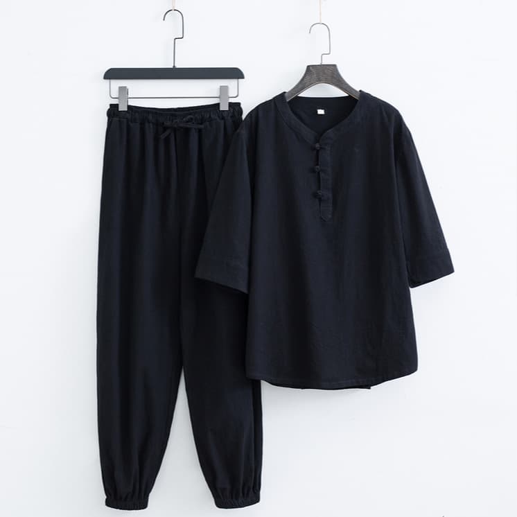 Men's Buddhist Lay Robe Chinese Zen Style Simple Casual Versatile Set Taoist Robe Worship Clothes Zen Wear Women's Tang Suit