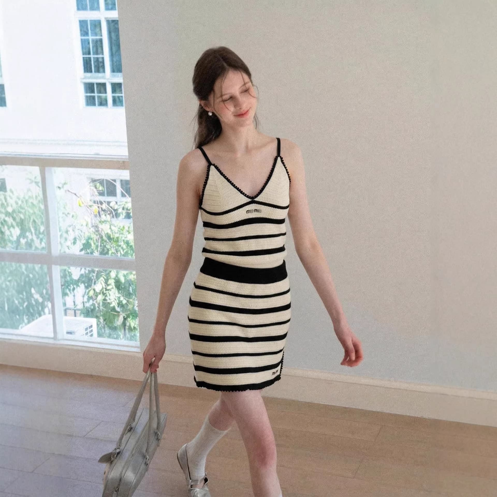 Shenzhen Nanyou 26 Cross-Border Hot-Selling Knit Contrast Striped A-Line Mini Skirt