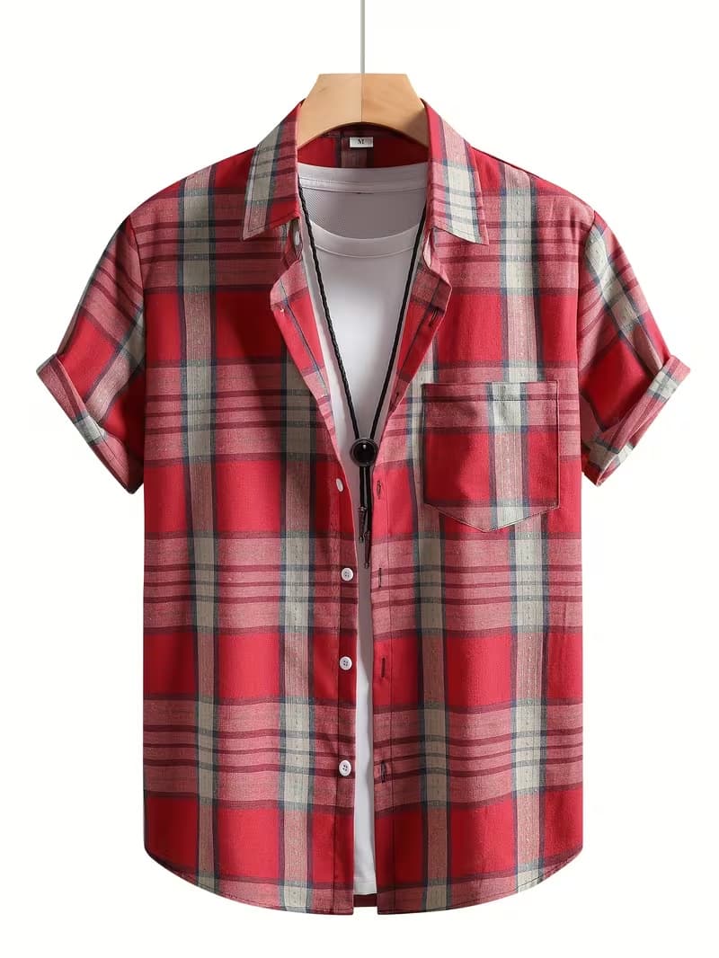 Foreign trade cross-border 26 Summer European and American printed short-sleeved shirt, men's loose plus size casual collared shirt top