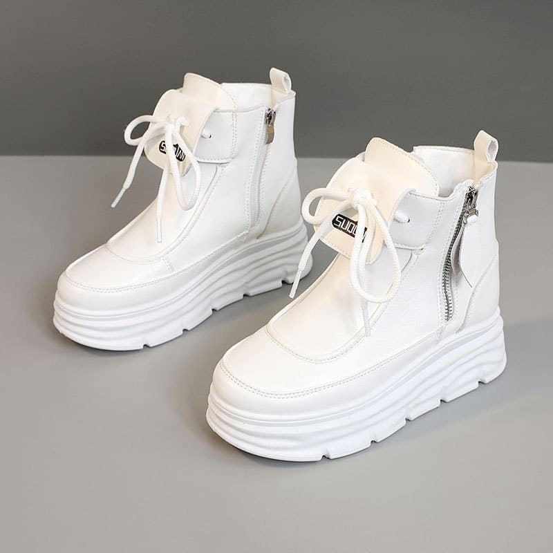 W3680 New 2025 Spring Fall High Top Height Increasing Chunky Sole Student Skate Shoes Women Street Style Casual