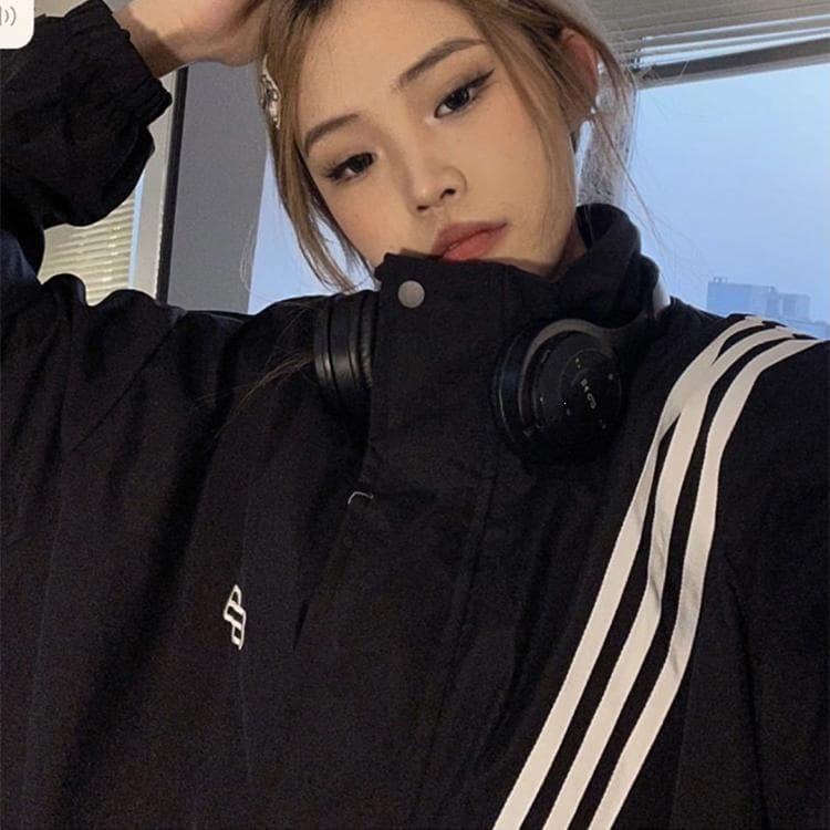 Spring Fall New Stand Collar 3-Stripe Diagonal Stitch Embroidery Jacket Couple Street Techwear Windbreaker