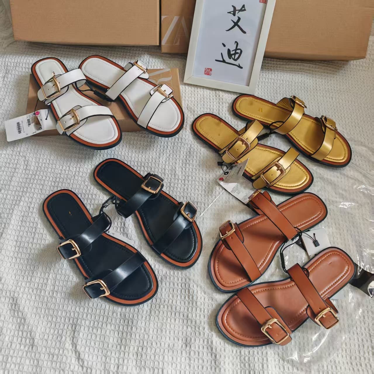 Cross-Border New Popular Item on Instagram: Zar Original Flat Shoes for Women with Belt Buckle, European and American Style Slip-On Sandals