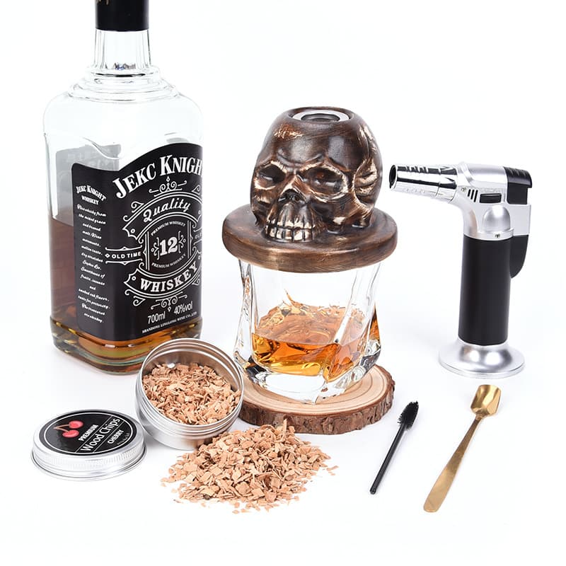 Cocktail Wooden Smoker Bar Kitchen Creative Metal Skull Smoker Set