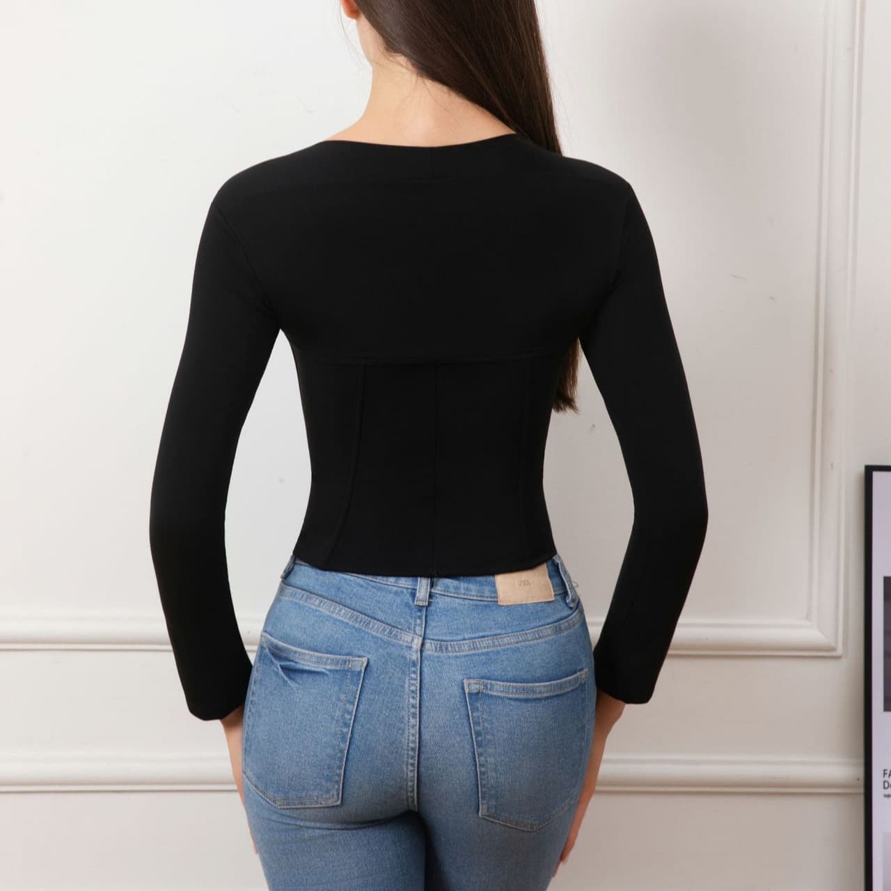 European and American style fishbone shaping bra with built-in breast pads, high-waisted long-sleeved sexy waist-cinching bustier top for women.