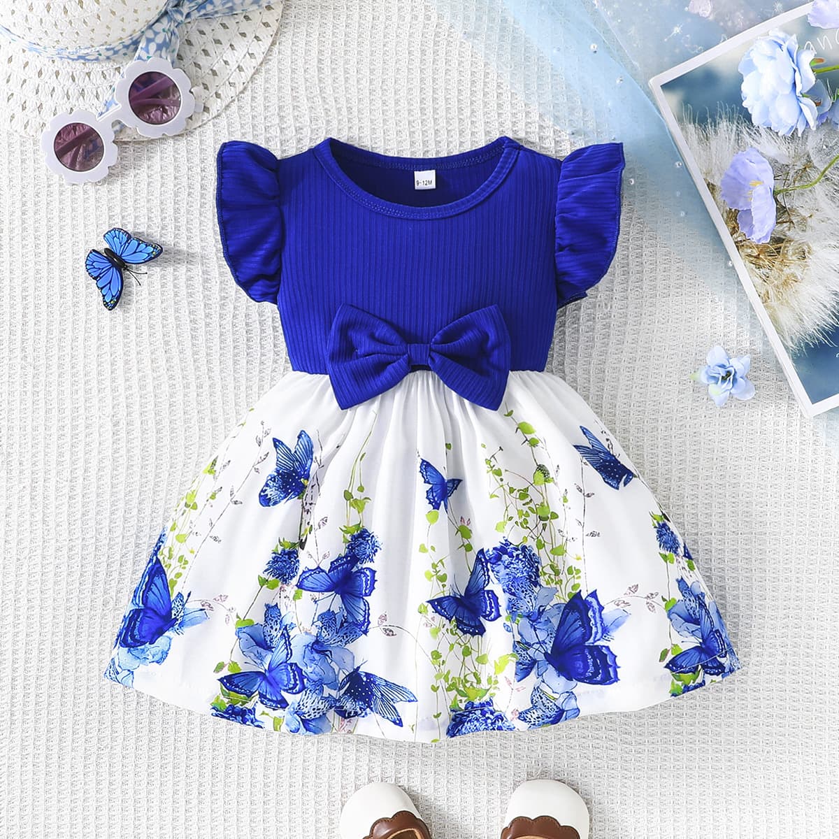 Cross-border e-commerce summer ruffled sleeveless bow-decorated butterfly print baby girl dress