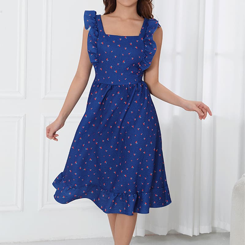 Women's square neck sleeveless cherry print side zipper comfortable and fit casual home or outing nightgown
