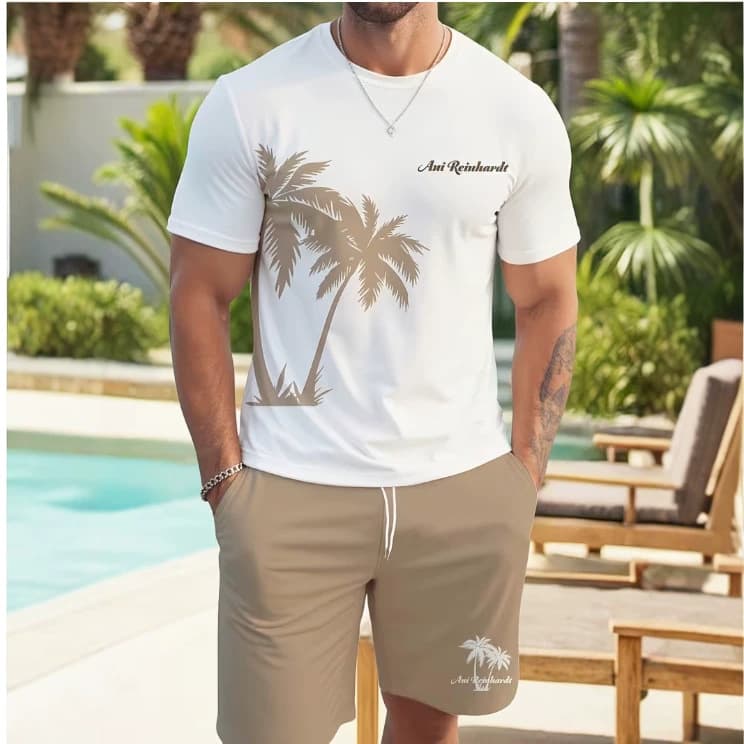 26 Cross-border Amazon Summer Xiyin European and American 3D Print Short-sleeved Shirt and Drawstring Shorts Two-Piece Sports Casual Men's Set