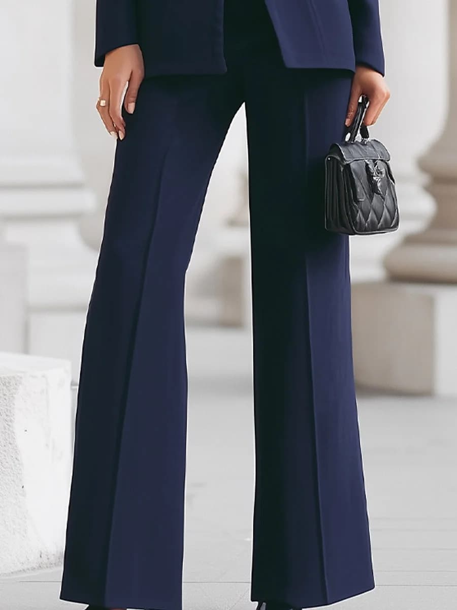2026 European and American Women's Clothing Independent Designer Long-Sleeve Solid Color One-Button Pocket Blazer + Long Suit Pants Two-Piece Set