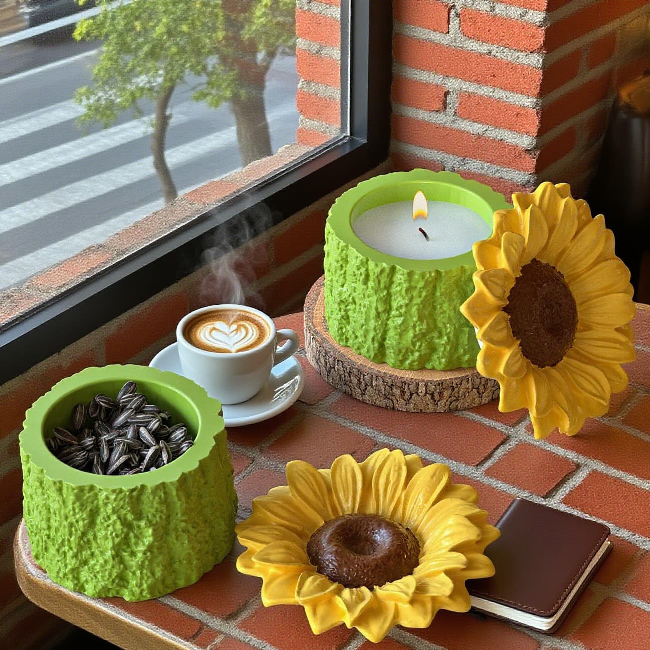 Sunflower Wood Grain Round Candle Cup Resin Silicone Mold DIY Tree Stump Storage Box