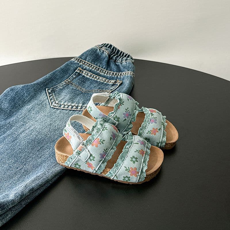 Baby Girl Sandals Summer New Chinese Style Floral Princess Leather Shoes Toddler Student Anti-Slip Beach Sandals