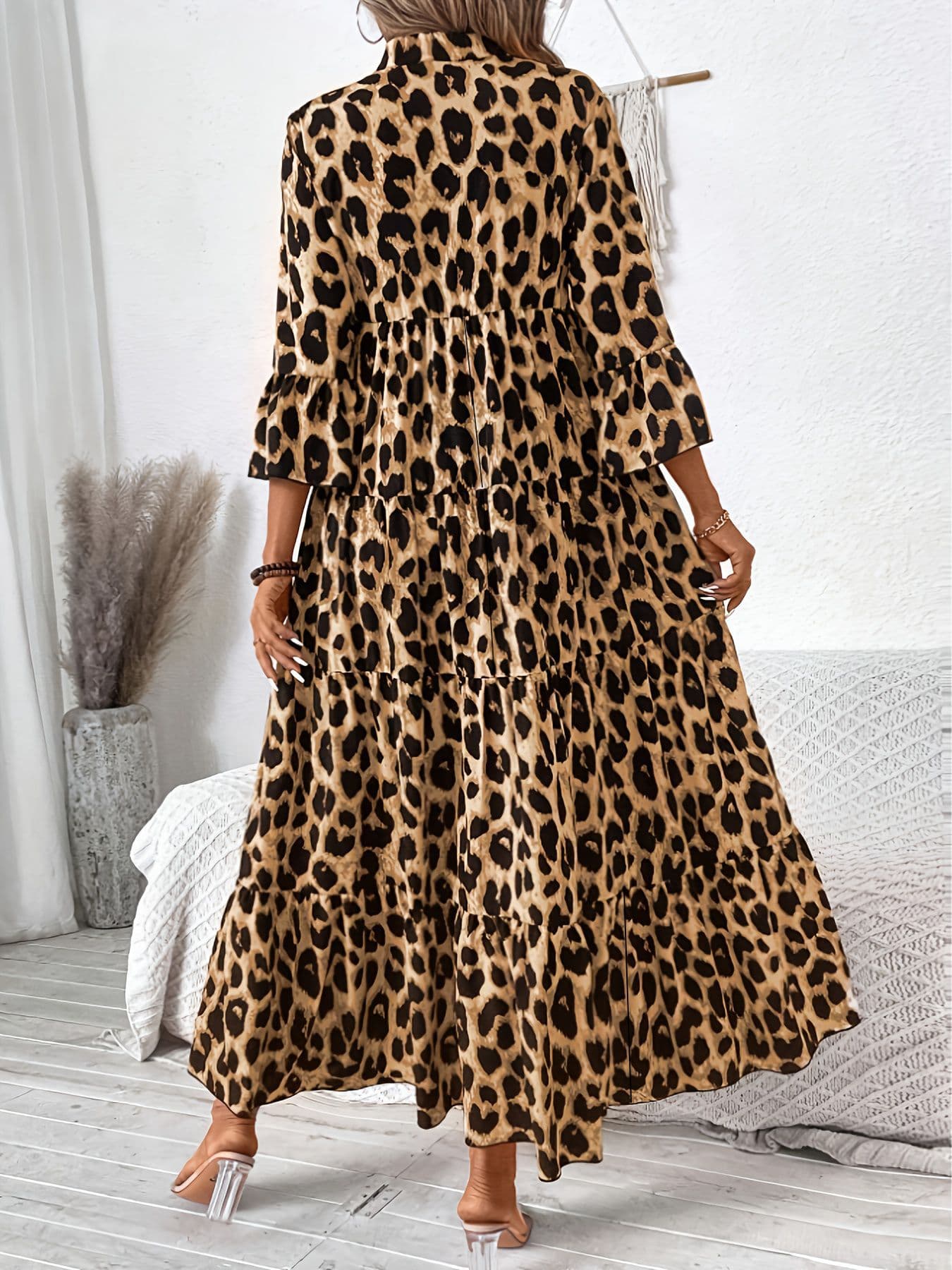 Plus Size V-Neck Women's Elegant Leopard Print Midi Dress - Cross-Border Bestseller, Popular in Europe and America