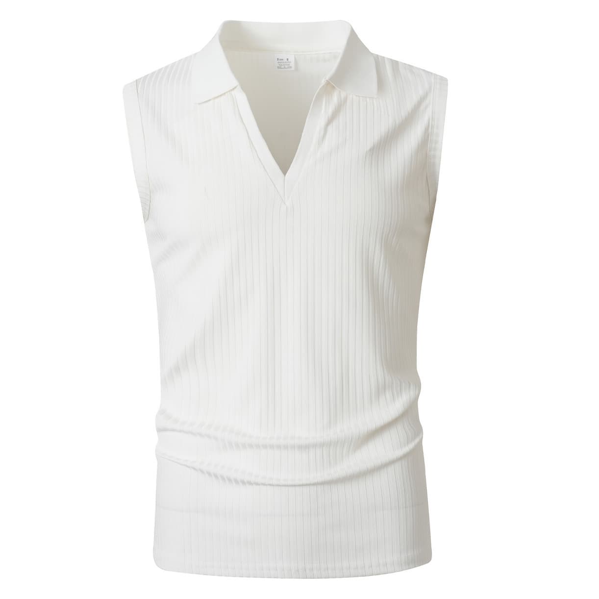 2026 New Export Style European and American Vest Polo Neck V-Neck Vest Solid Color Vertical Striped Sleeveless Casual Outdoor Top