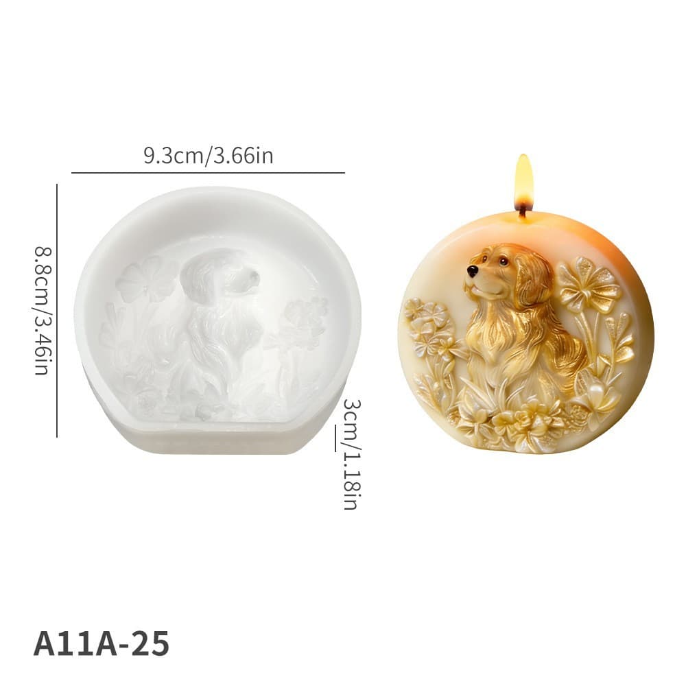 Cute Puppy Relief Scented Candle Mold DIY Kitten Holiday Gift Handmade Soap Silicone Mold