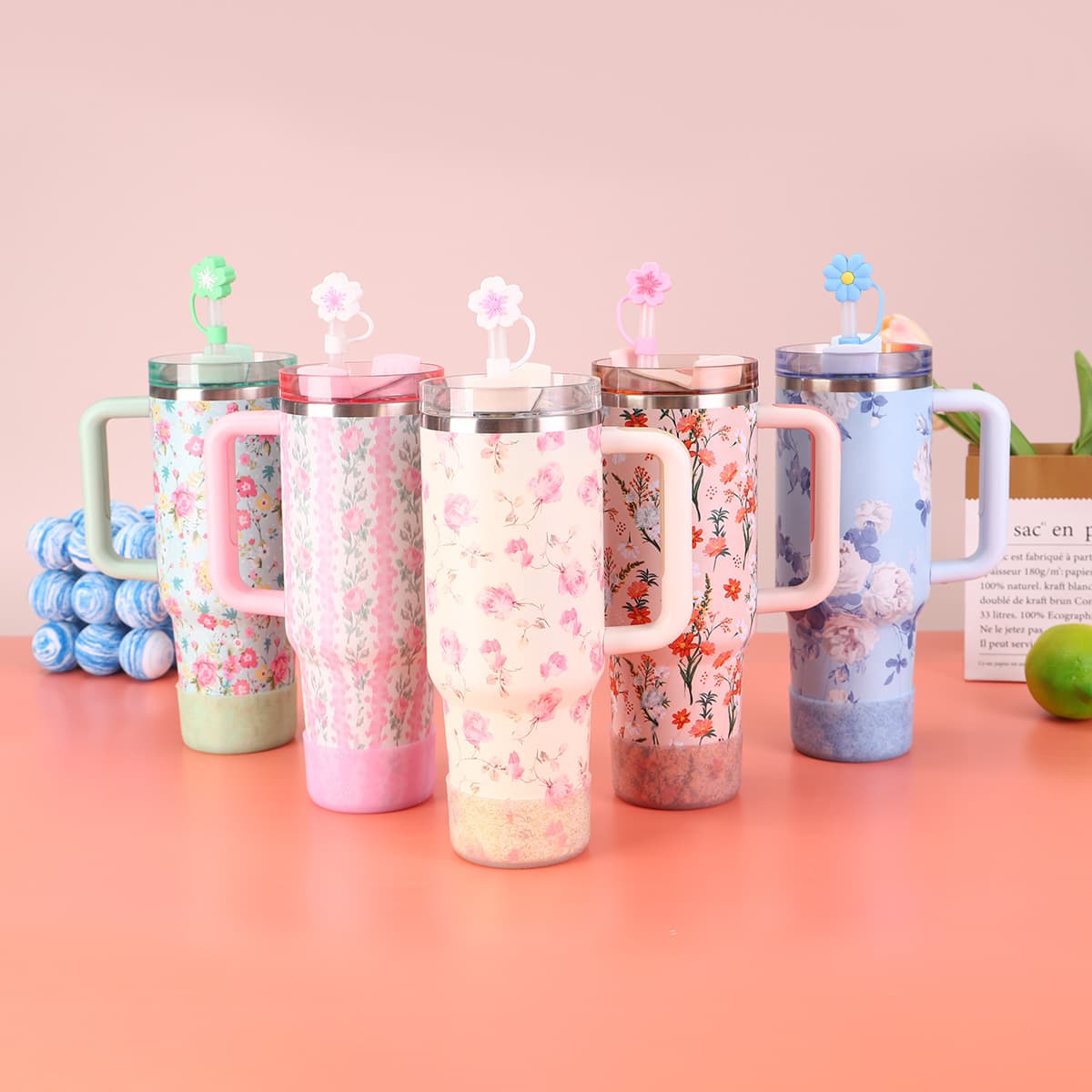 High-Quality 3D Printed Second-Generation Car Cup 40oz Large Capacity Straw Cup 304 Stainless Steel Handle Insulated Cup