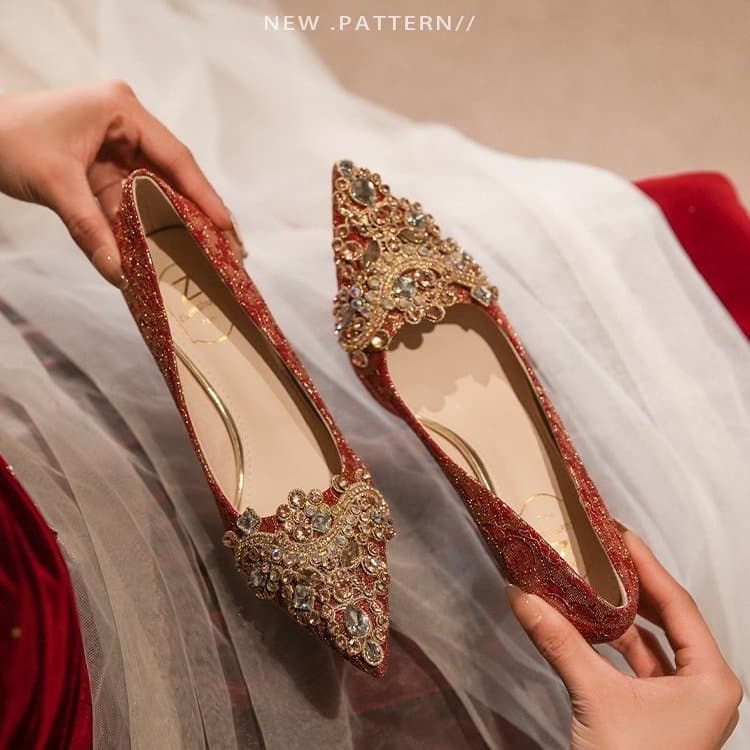 2025 New Crystal Wedding Shoes Bride Embroidered Two-Way Comfort High Heels