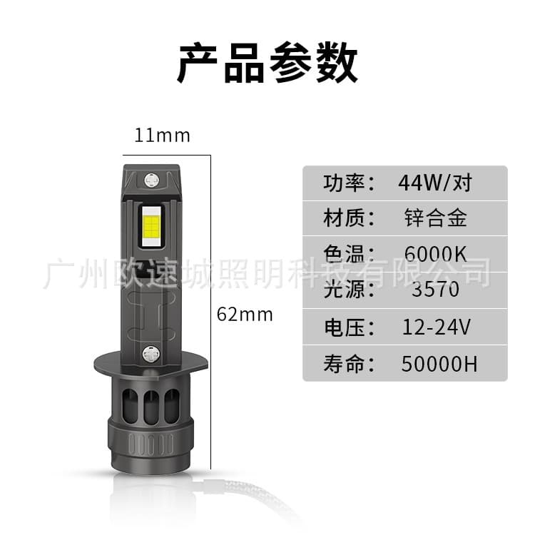 12-24V Direct Plug High Brightness Focused High Power Car Headlight H1 Export Hot Selling 1:1 Automotive LED Headlight 44W