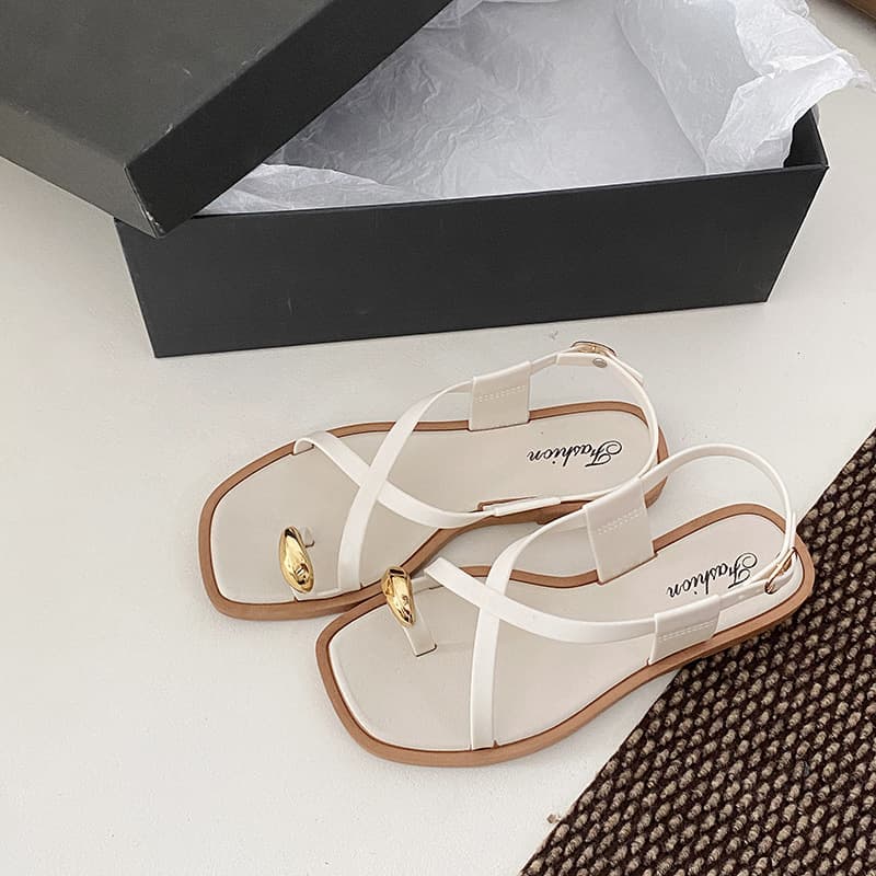 Roman Sandals Trendy Thin Sole Casual Slippers Versatile Square Toe Fairy Style Dress Chic New Summer Beach Shoes
