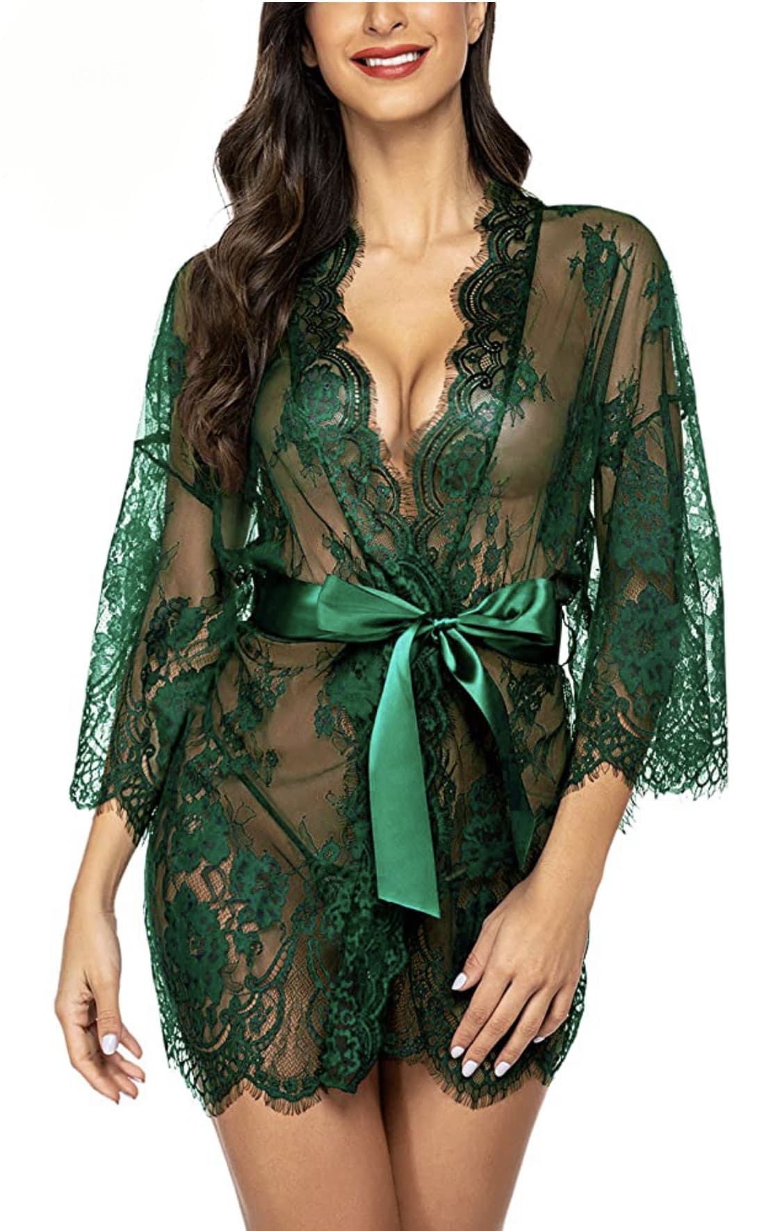 New Women's Babydoll Sleepwear Set European and American Style Kimono Mesh Lingerie Sexy Lingerie