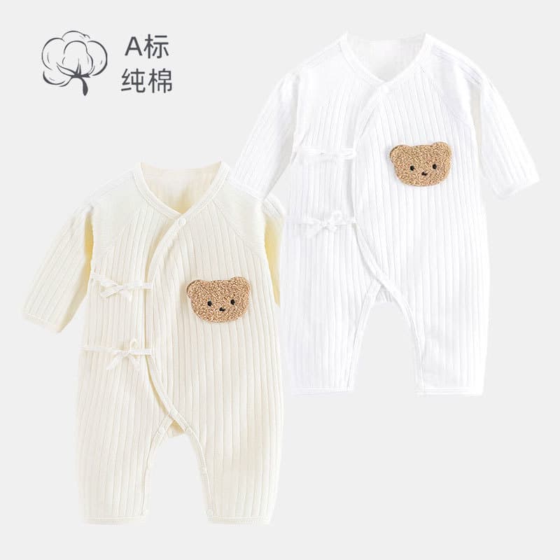 Newborn Cotton Butterfly Bodysuit Bear Print Long Sleeve Romper