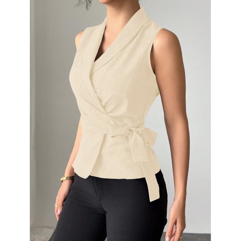 Ruihou Cross-Border Amazon Export European and American Women's Vest 2025 Summer Elegant Solid Color Tie-Back Sleeveless Top