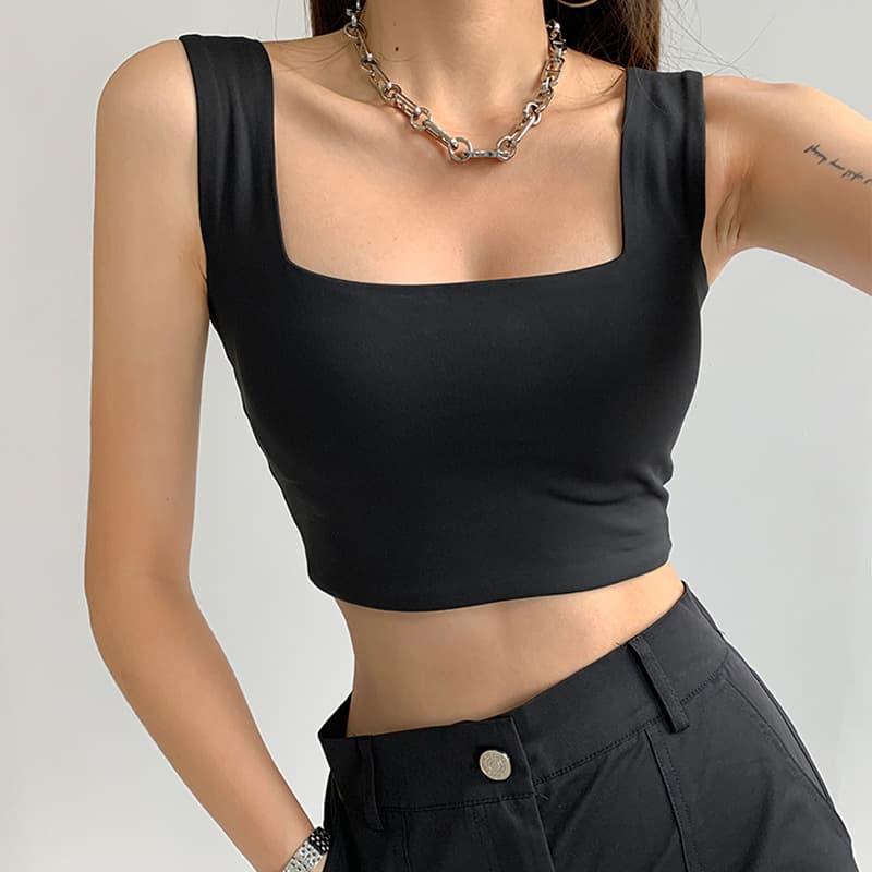 Women's Cropped Vest, High Waist Square Neck Sleeveless Sports Cami Top